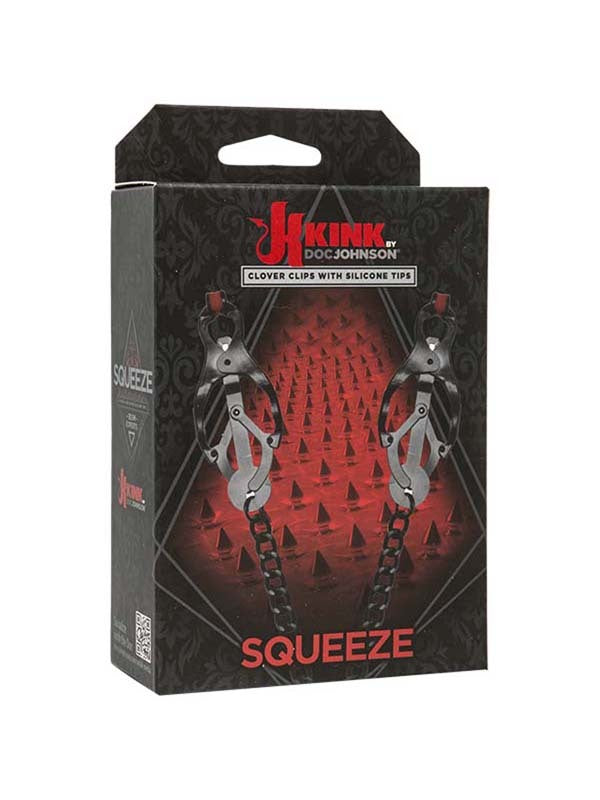 Kink Silicone Nipple Clover Clips with Heavy Chain Black Metal and Silicone Tips