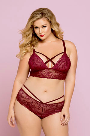 Bianca Rose Galloon Lace Bralette 10784X Burgundy 1/2X