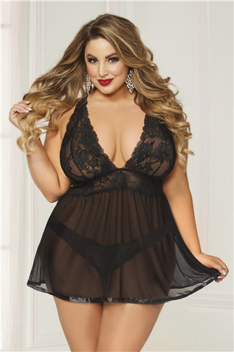 Wondrous Babydoll & Panty Set 10672X-Black-3X/4X (H)
