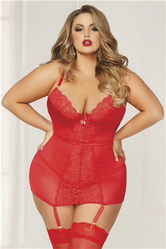 Crimson Crush Chemise & Panty Set 10837X-Red-1X/2X (H)