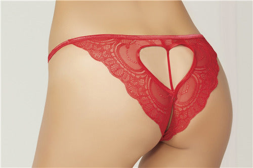 Lace heart open crotch panty 10836-Red-S(H)