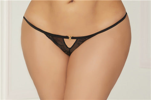 Lace heart open crotch panty 10836X-Black-3X/4X(H)