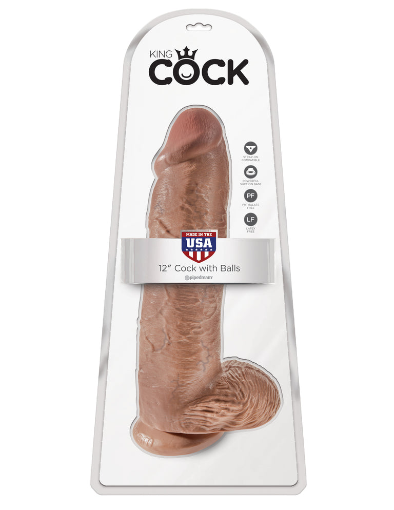 King Cock  12 in. Cock with Balls Tan