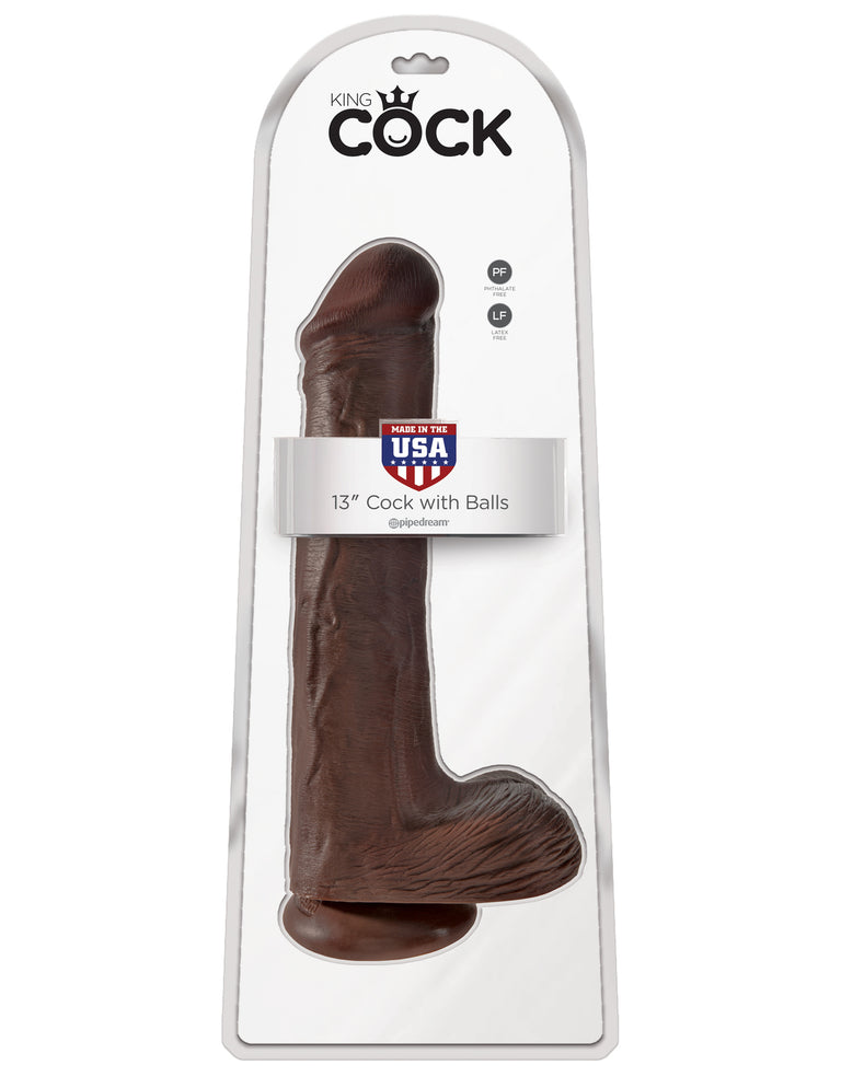King Cock 13 in. Cock with Balls Brown