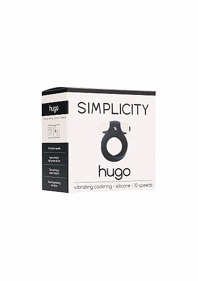 Hugo Vibrating Cockring Silicone 10 Speeds Black