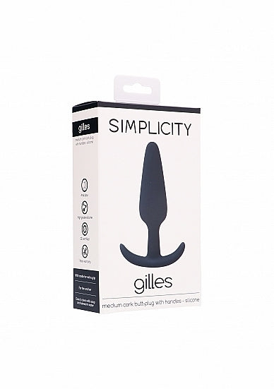 Gilles Medium Cork Butt-Plug with Handles Silicone Black