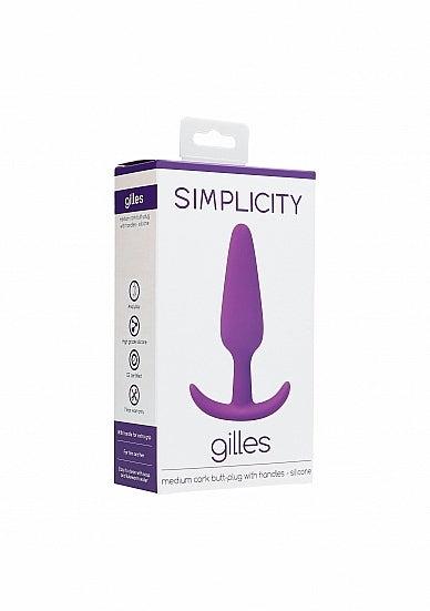 Gilles Medium Cork Butt-Plug with Handles Silicone Purple