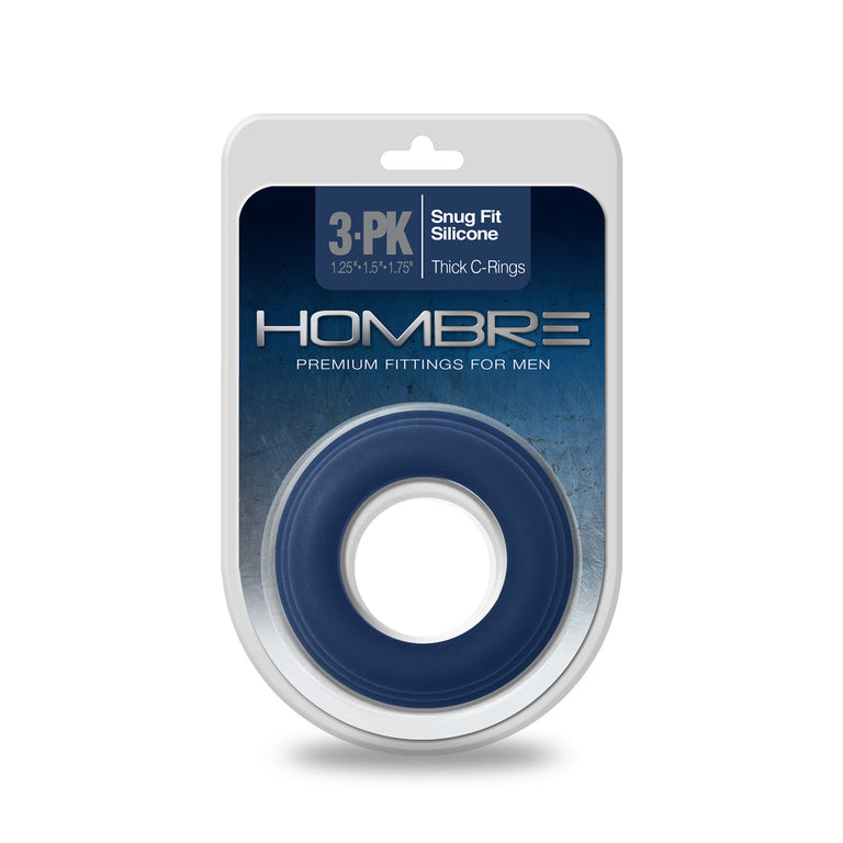 Hombre Snug Fit Silicone Thick C-Rings 3 Pk Navy