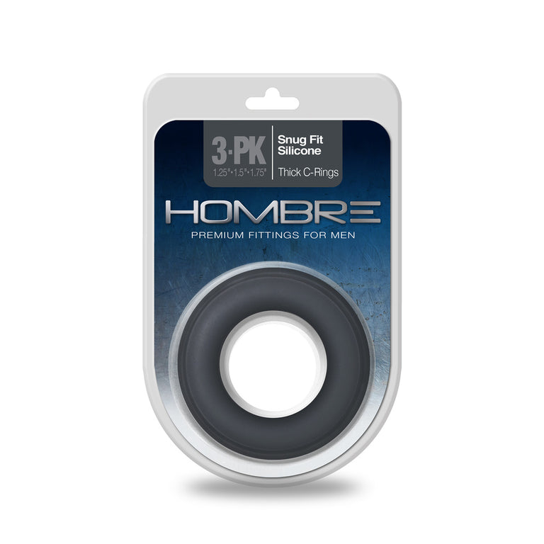 Hombre Snug Fit Silicone Thick C-Rings 3 Pk Charcoal