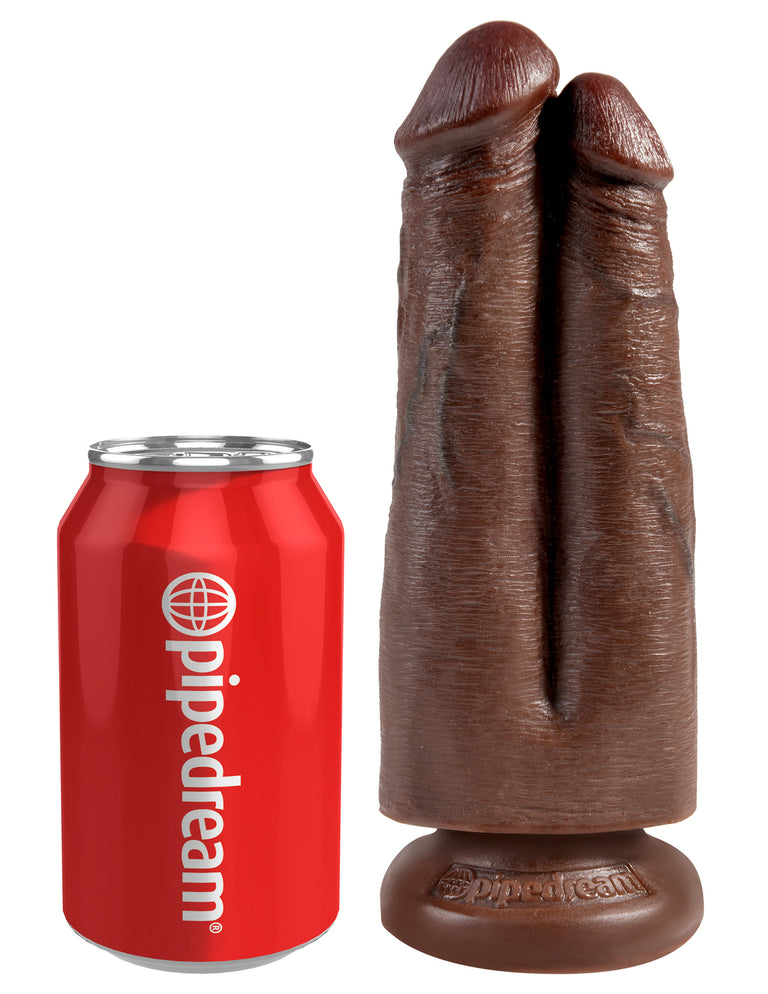 King Cock 7 in. Two Cocks One Hole - Brown