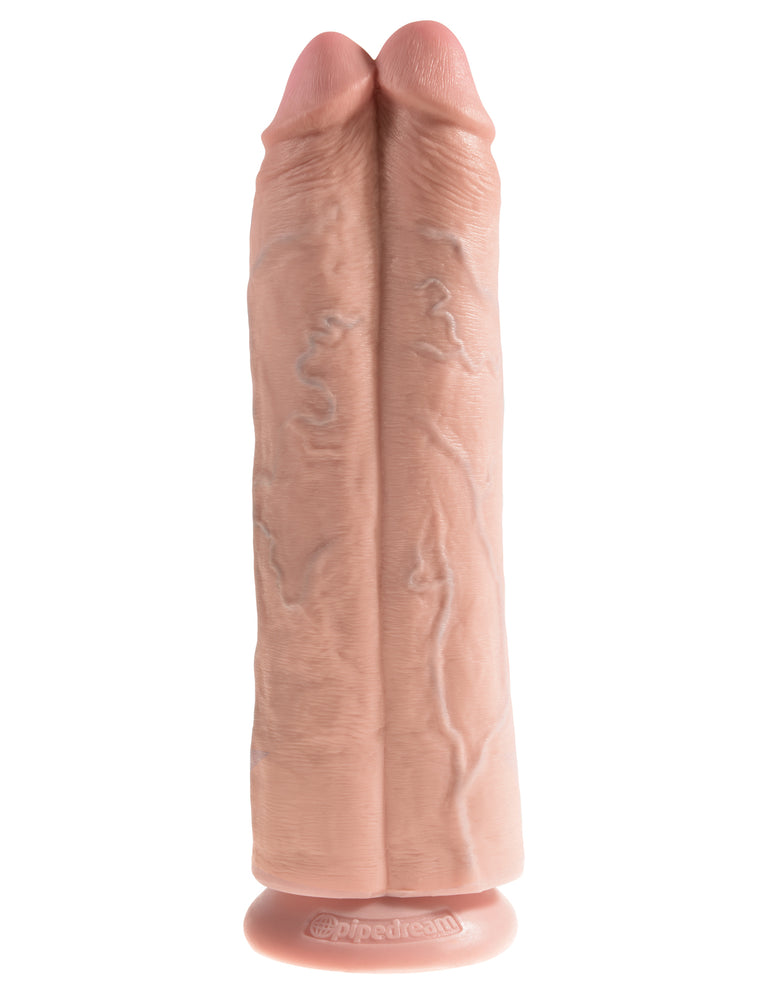 King Cock 11 in. Two Cocks One Hole - Flesh