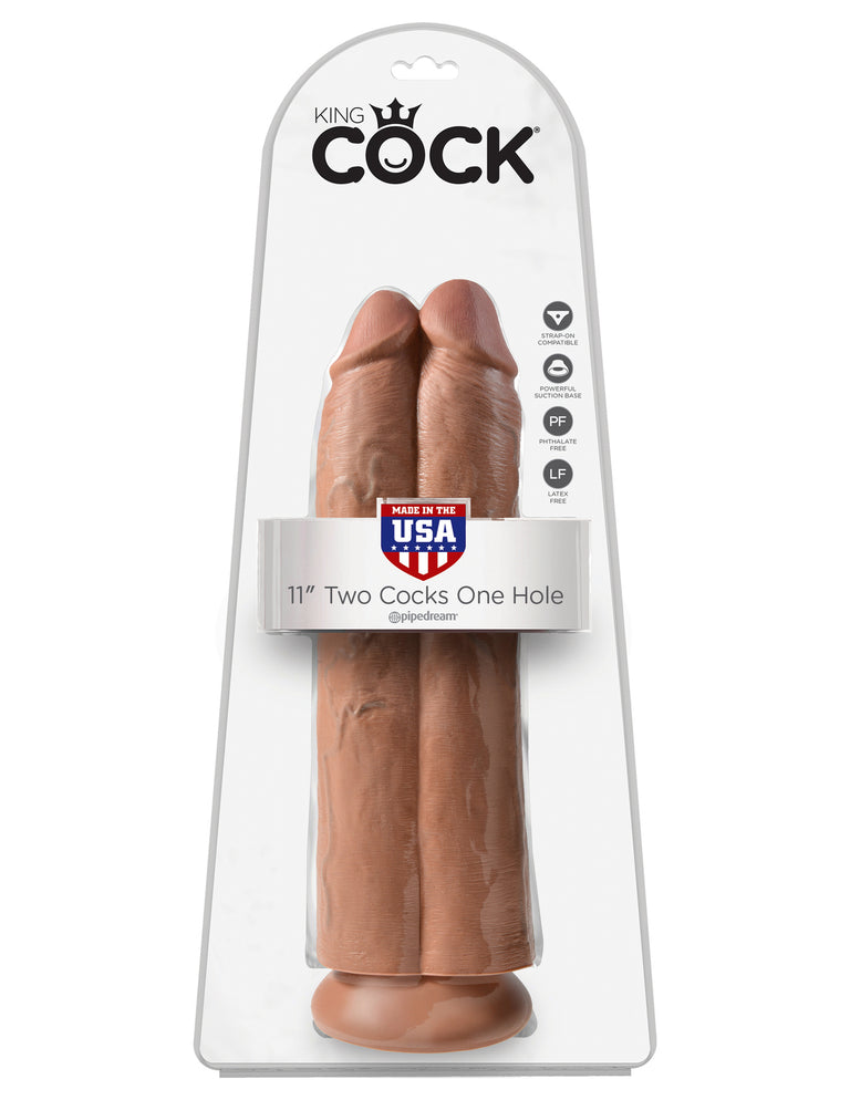 King Cock 11 in. Two Cocks One Hole - Tan