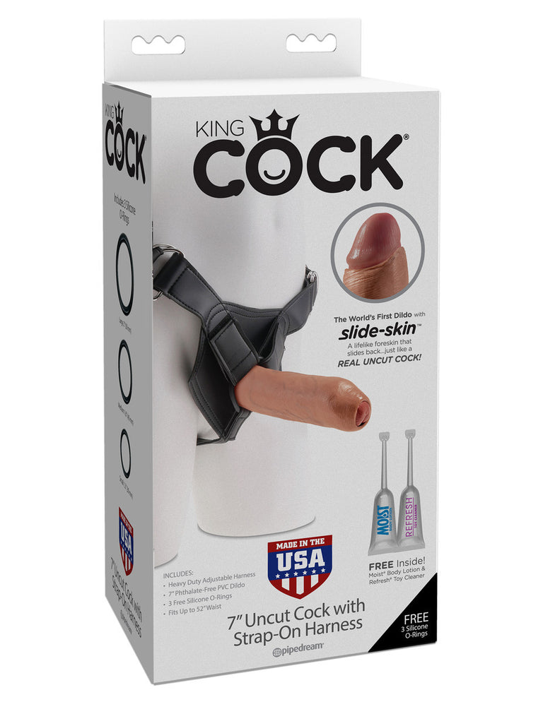 King Cock Strap-On Harness  w/ 7" Uncut Cock PD5646-22 Tan