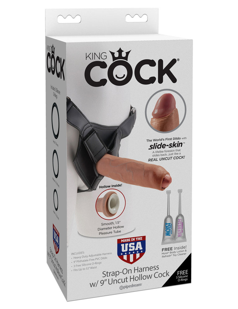 King Cock Strap-On Harness  w/ 9" Uncut Hollow Cock PD5647-22 Tan