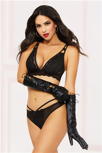 Lame Elbow Gloves W Lace up Detail 40167 Blk OS