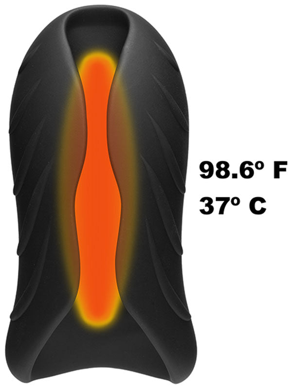 OptiMALE Silicone Auto-Heating Rechargeable Vibrating Stroker Black/Slate