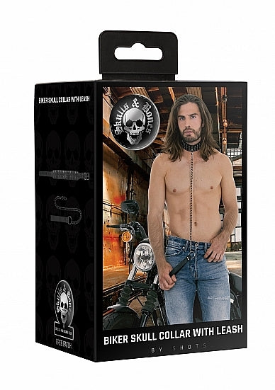 Skulls and Bones Neck Chain with Skulls and Leash Blac