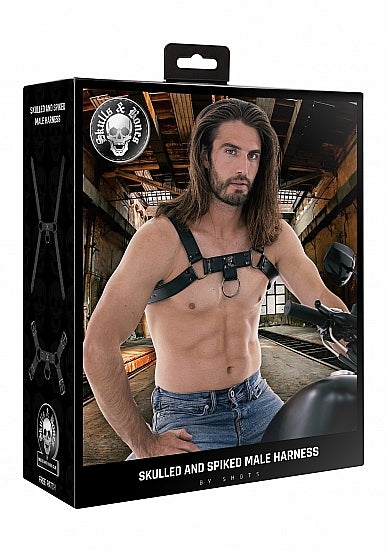 Skulls and Bones Male Harness with Skulls and Spikes Bla