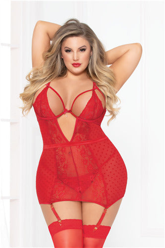 Love Affair Chemise Set 10916X Red 1X/2X (H)