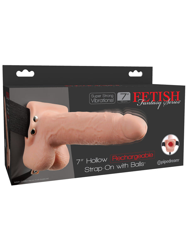 Fetish Fantasy 7 in. Hollow Rechargeable Strap-On with Balls Flesh