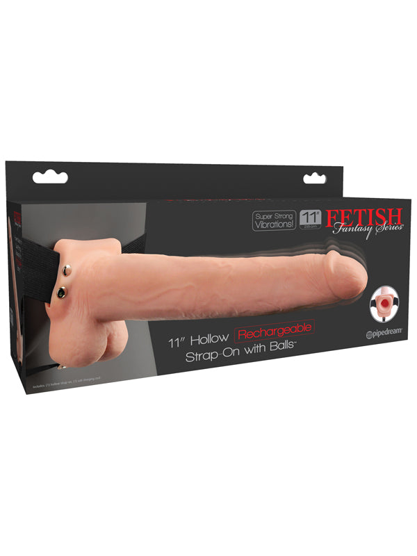 Fetish Fantasy 11 in. Hollow Rechargeable Strap-On with Balls Flesh