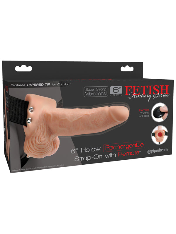 Fetish Fantasy 6 in. Hollow Rechargeable Strap-On with Remote Flesh