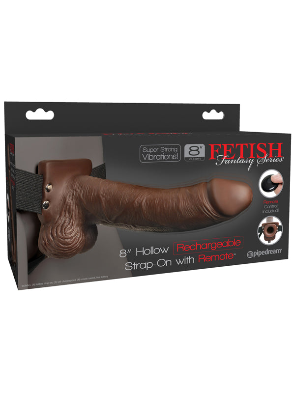 Fetish Fantasy 8 in. Hollow Rechargeable Strap-On with Remote Brown