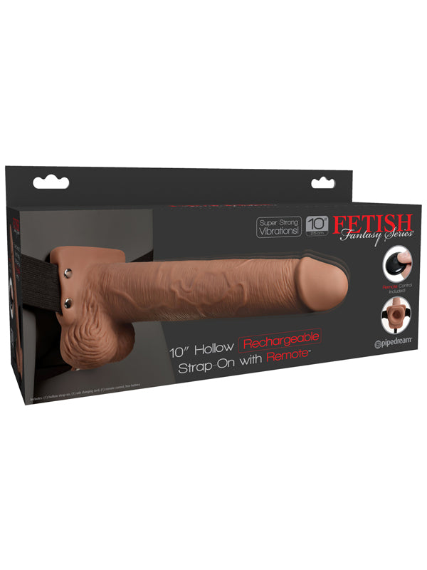 Fetish Fantasy 10 in. Hollow Rechargeable Strap-On with Remote Tan