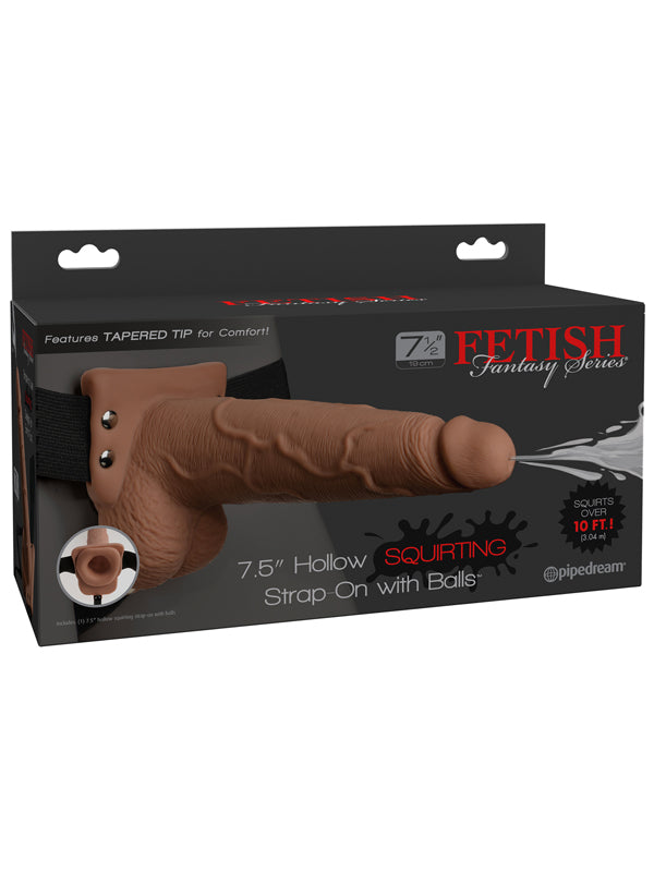 Fetish Fantasy 7.5 in. Hollow Squirting Strap-On with Balls Tan