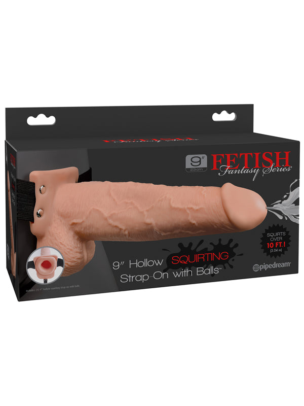 Fetish Fantasy 9 in. Hollow Squirting Strap-On with Balls Flesh