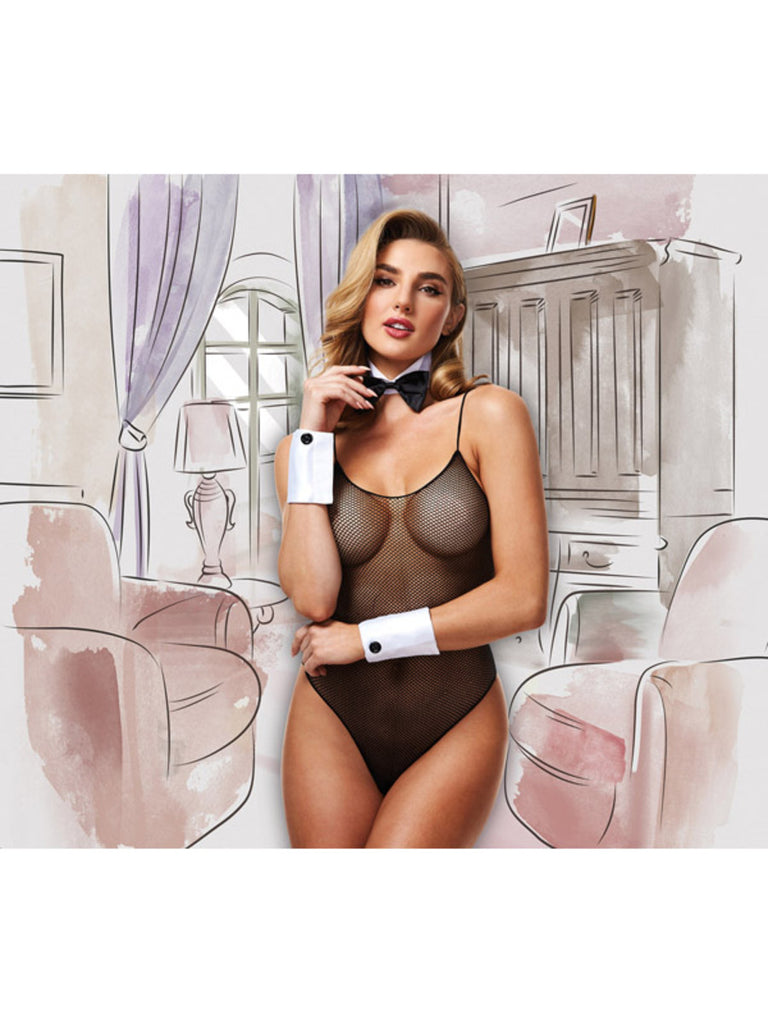 4 PIECE FISHNET DELUXE TUXEDO BUNNY TEDDY