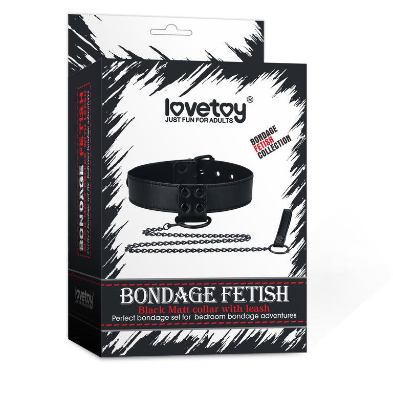 Bondage Fetish Black Matt Collar With Leash
