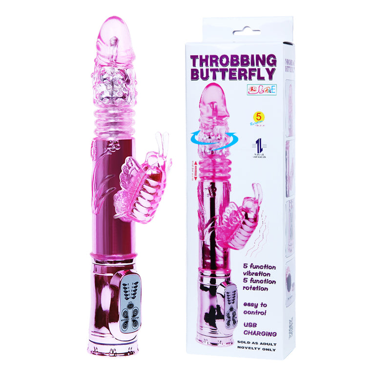 Throbbing Butterfly - 5 Function vibration 5 Function rotation metal beads Up & Down Rechargeable