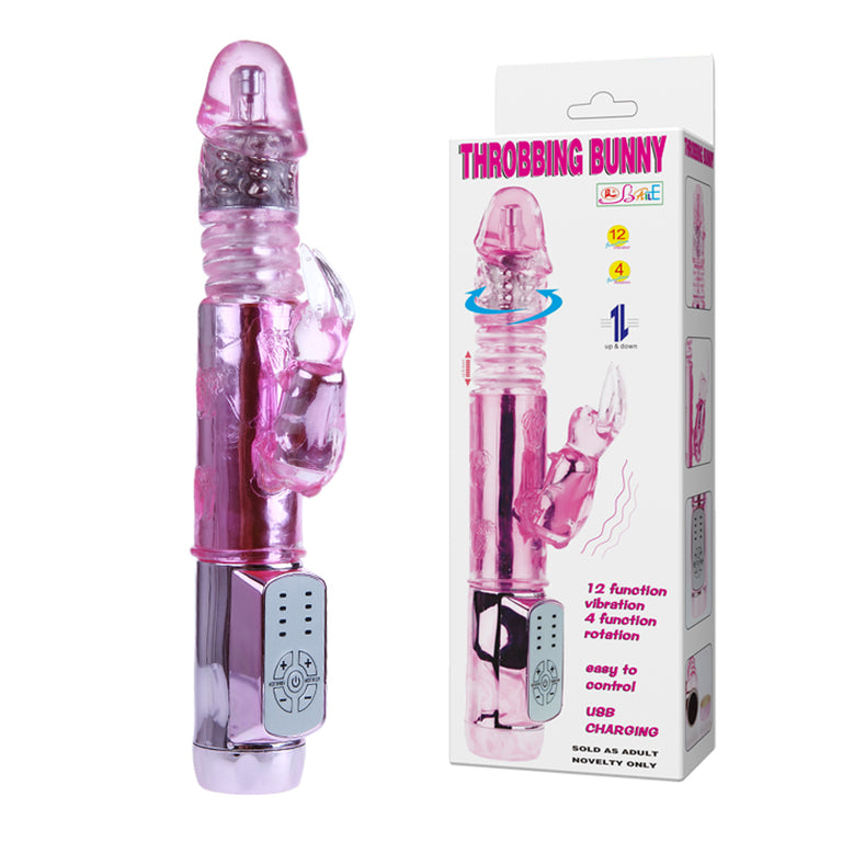 Throbbing Bunny - 12 Function vibration, 4 Function rotation Up & Down Rechargeable
