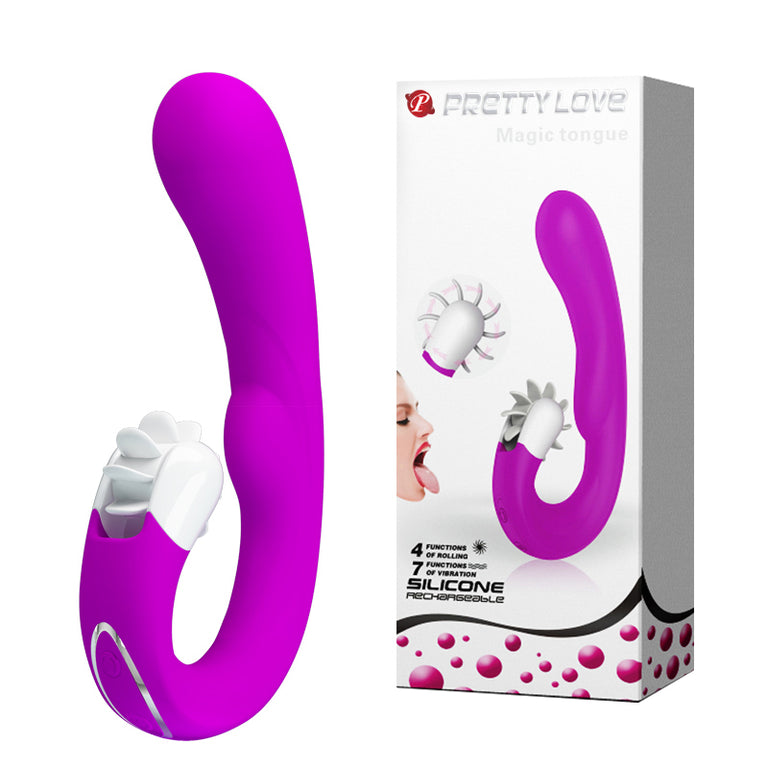 Magic Tongue & G-Spot Silicone Vibrator - 7 Functions 5 Rotations & Rechargeable