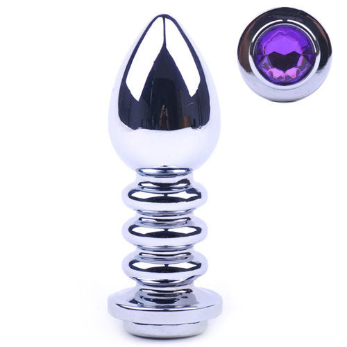 Metallic Anal Plug with Purple Diamond 4 Inch