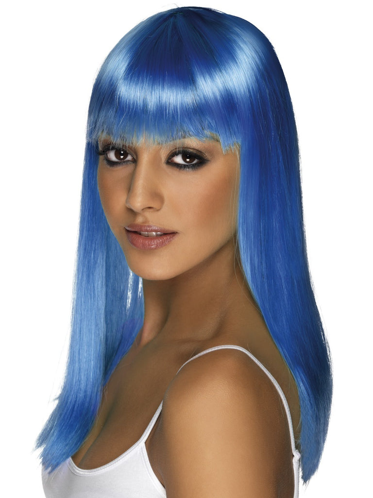 Neon Blue Long Straight Glamourama Wig