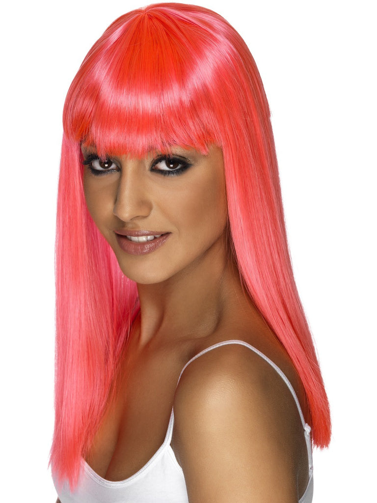 Neon Pink Long Straight Glamourama Wig
