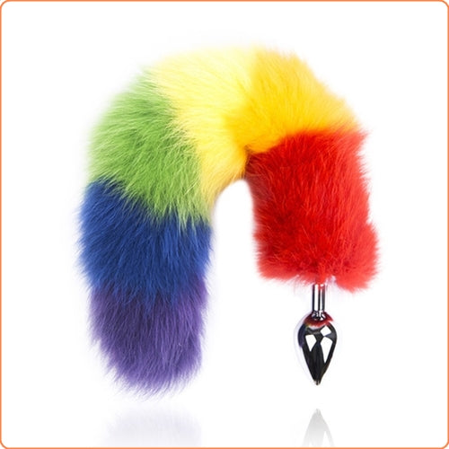 Rainbow Fox Tail Metal Butt Plug