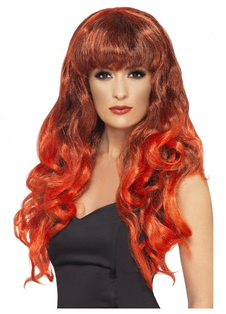 Long Curly Red and Black Siren Wig