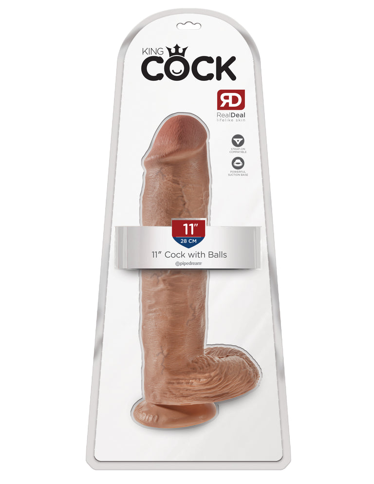 King Cock  11 in. Cock with Balls Tan