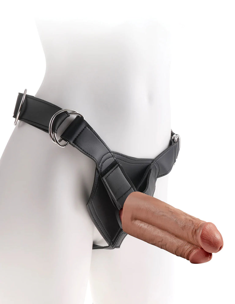 King Cock Strap-On Harness with 7 in. Two Cocks One Hole - Tan